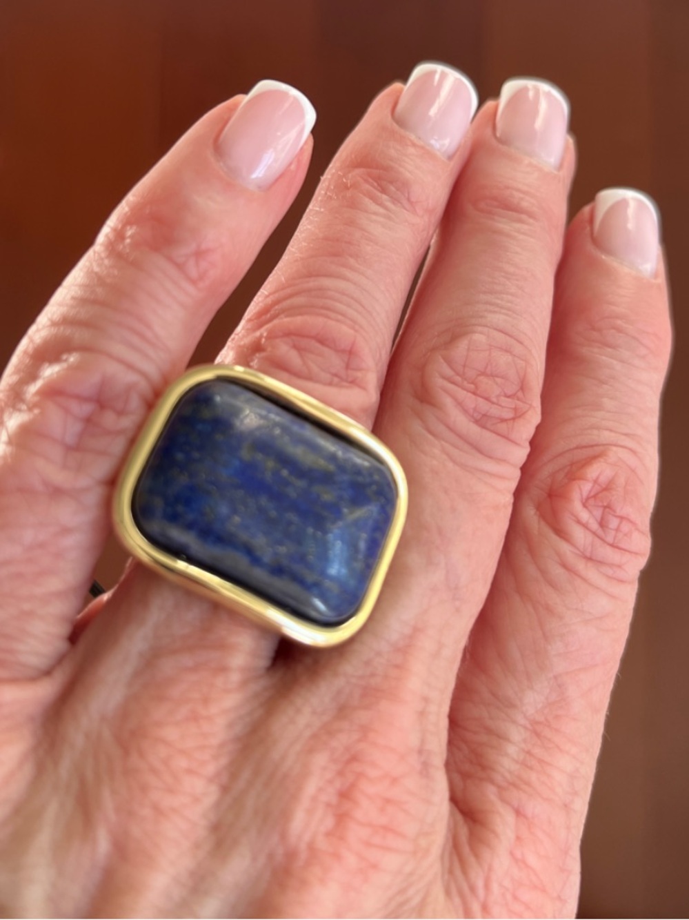 Gold-Trim Lapis Lazuli Statement Ring - Blue